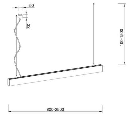 Лінійний профільний LED світильник 108W 3000К 4000K 52х75х2000х100-1500мм IP20 серія PROFESSIONAL білий/чорний/алюмінієвий